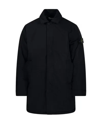 Stone Island Logo Patch Long Jacket In Black