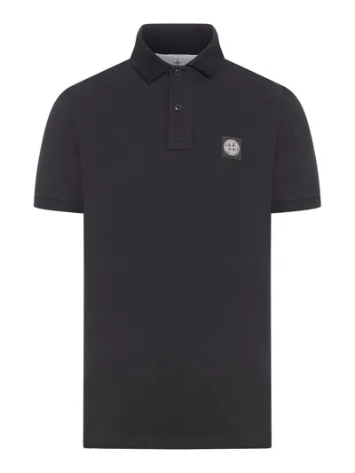 Stone Island Logo Patch Polo Shirt In Black