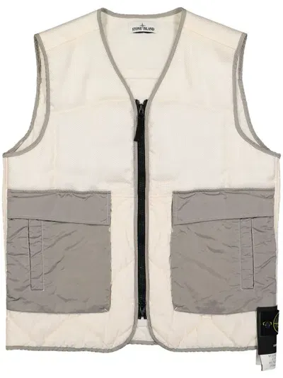 Stone Island Logo-patch Twill Weave Waistcoat In Neutrals