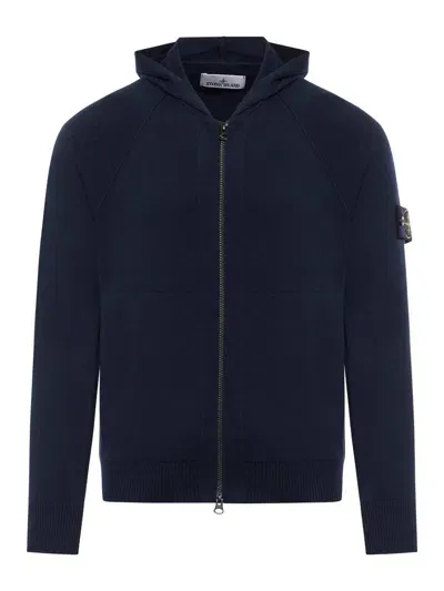 Stone Island Logo-patch Zip-up Sweater In Navy