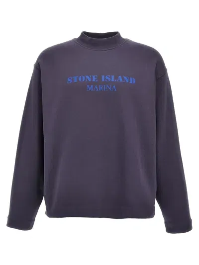 Stone Island Logo Print Crewneck Sweatshirt In Blue