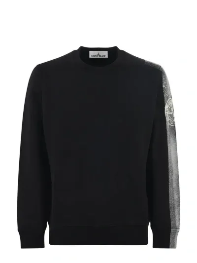 Stone Island Logo Printed Crewneck Sweatshirt In Black