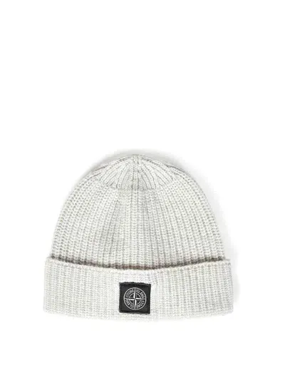 Stone Island Melange Pearl Grey Ribbed Geelong Wool Beanie