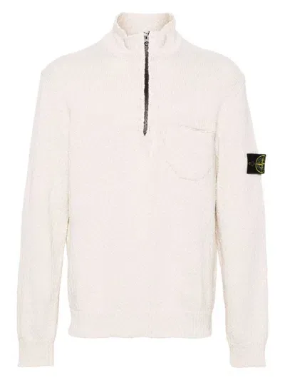 Stone Island Men's Compass Badge Bouclã© Jumper Sweater In White