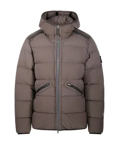 Stone Island Padded Hooded Jacket In Wallnuss