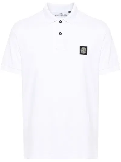 Stone Island Compass Logo-embroidered Cotton Polo In White