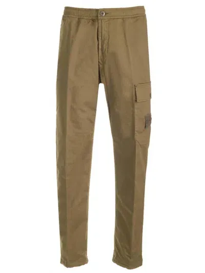 Stone Island Pressed Crease Straight Leg Trousers In Green