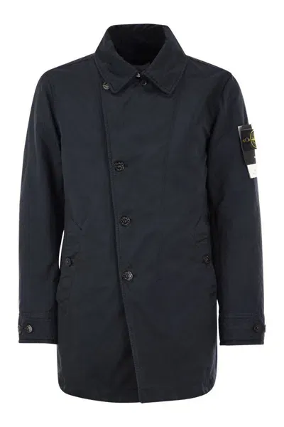 Stone Island Short Trench Coat With Anti-drip Treatment In Navy Blue