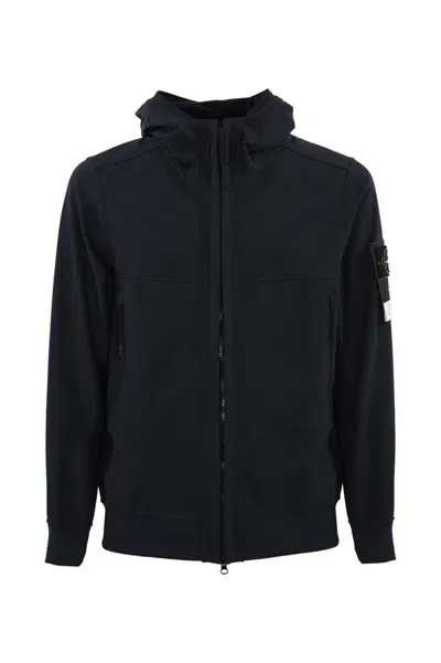 Stone Island Soft Shell-r Jacket Q0322 In Navy Blue