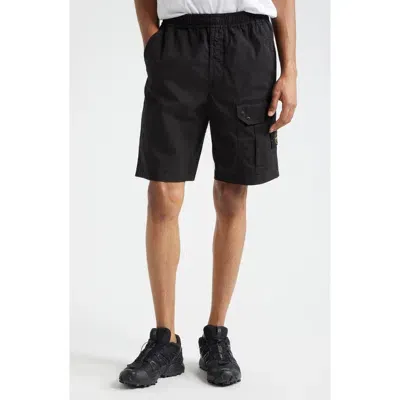 Stone Island Stretch Cotton Cargo Bermuda Shorts In Black