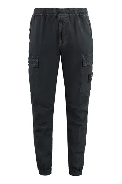 Stone Island Stretch Cotton Cargo Trousers In Black