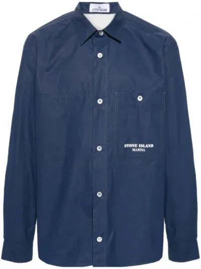 Stone Island Stripe-detail Shirt Jacket In Blue