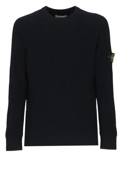 Stone Island Compass-motif Wool Jumper In Blue