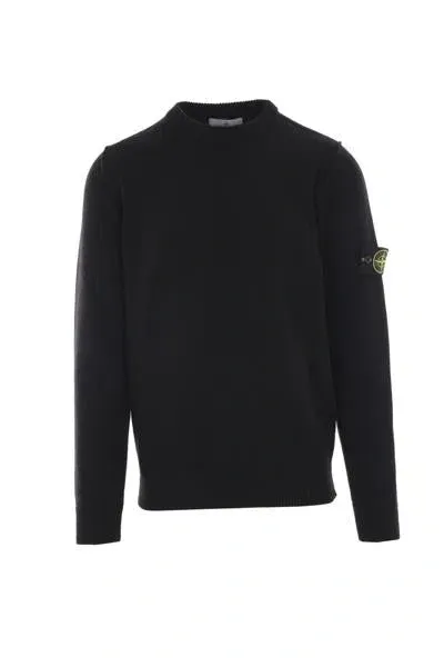 Stone Island Compass Patch Crewneck Jumper In Blue