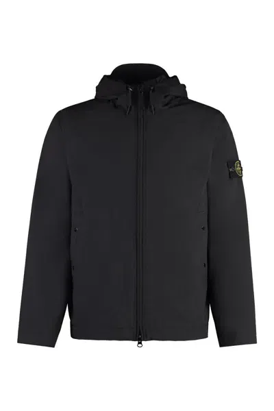 Stone Island Technical Fabric Hooded Jacket In Black