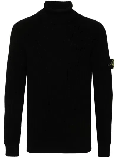 Stone Island Turtleneck Sweater In Wool In Black