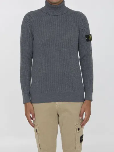 Stone Island Turtleneck Sweater In Wool In Gray