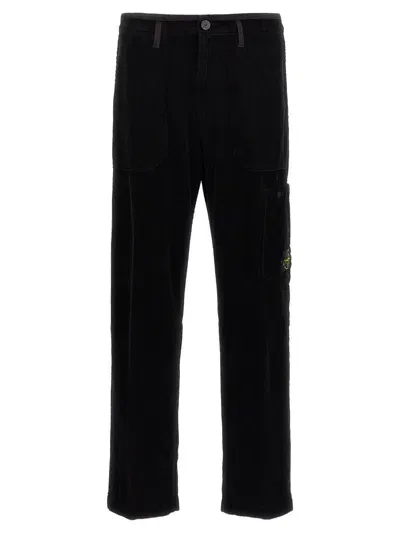 Stone Island Velvet Cargo Pants In Schwarz