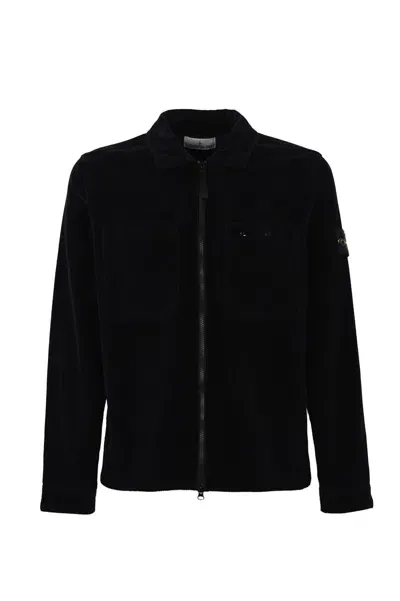 Stone Island Velvet Overshirt 11604 In Navy Blue