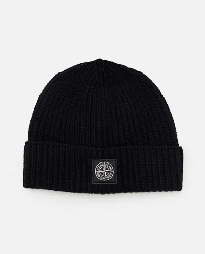 Stone Island Wool Beanie In Black