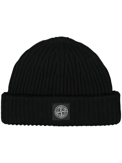 Stone Island Wool Beanie Hat In Black