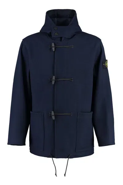 Stone Island Wool Blend Coat In Blue