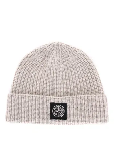 Stone Island Wool Ribbed Hat In Neutral