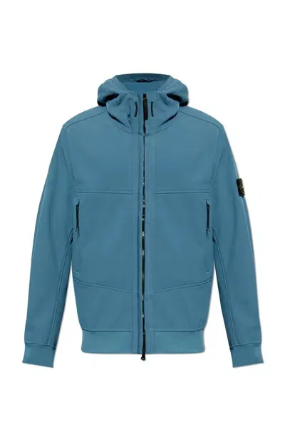 Stone Island Zip Up Hooded Jacket In Blue