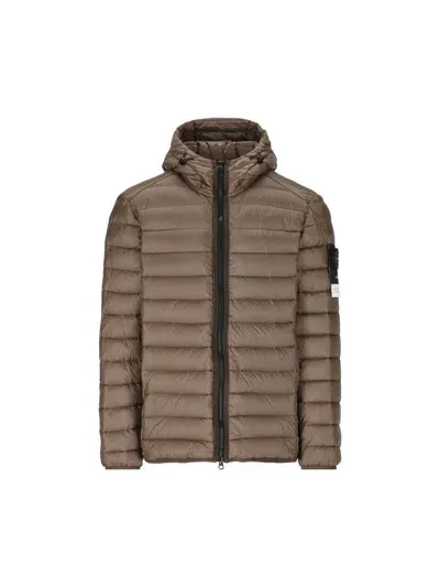 Stone Island Zipped Quilted Jacket In Brown