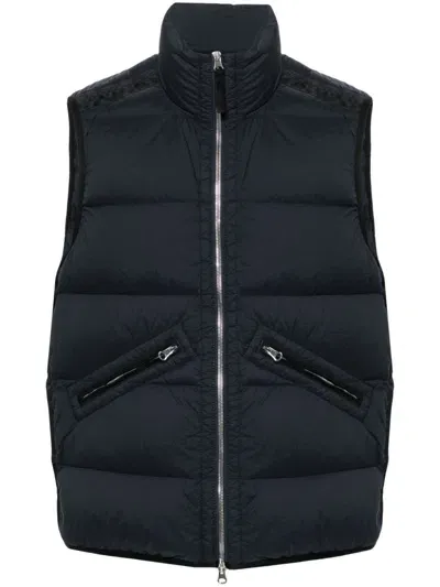 Stone Island Logo-appliquéd Webbing-trimmed Quilted Shell Down Gilet In Blue