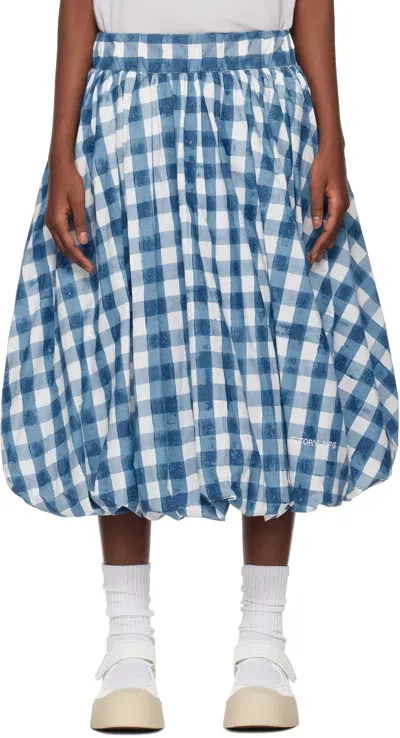 Story Mfg. Blue & White Marsh Midi Skirt In Chunky Gingham