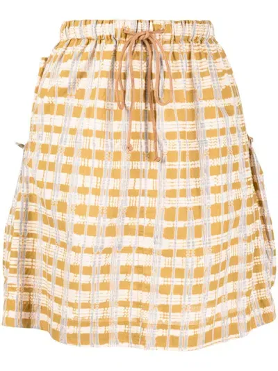 Story Mfg. Check-print Drawstring Skirt In Brown