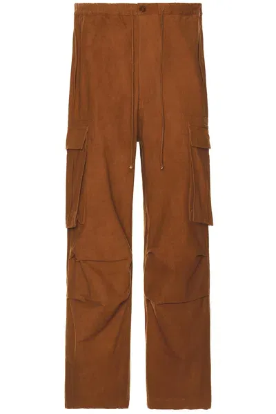 Story Mfg. Organic Cotton Cargo Trousers In Bark Brown Slub