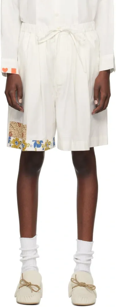 Story Mfg. White Bridge Shorts In Ecru Picnic