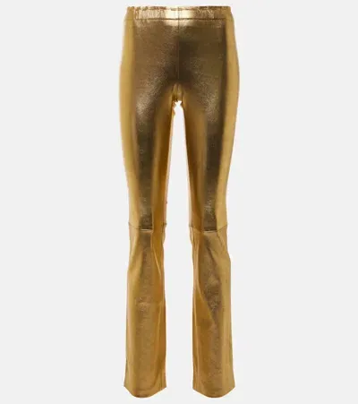 Stouls Jp Long Metallic Leather Slim Pants In Gold