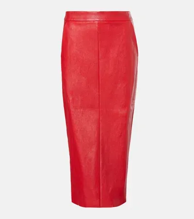 Stouls Taylor Leather Midi Skirt In Red