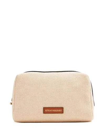 Strathberry Logo-patch Clutch Bag In Neutrals