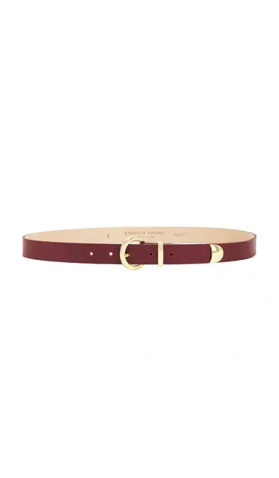 Streets Ahead Gold Finish Skinny Belt In Burgundy