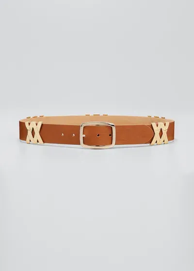 Streets Ahead Ryan Golden Leather Buckle Belt In Tan/gold