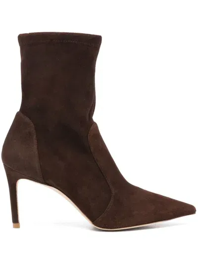 Stuart Weitzman Stuart 85 High Heels Ankle Boots In Brown Suede