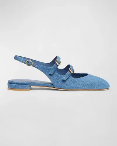 Stuart Weitzman Benni Denim Mary Jane Ballerina Flats In Washed