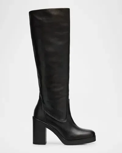 Stuart Weitzman Bethenny Leather Platform Knee Boots In Black