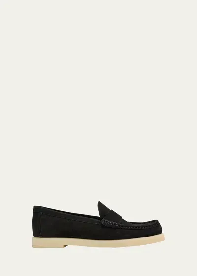 Stuart Weitzman Blake Luxe Suede Slip-on Loafers In Black