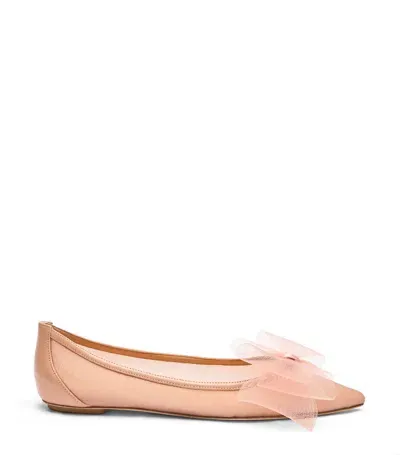 Stuart Weitzman , Blushing Bow Flat, Flats And Loafers, Ginger, Lacquered Nappa/mesh In Ingwer