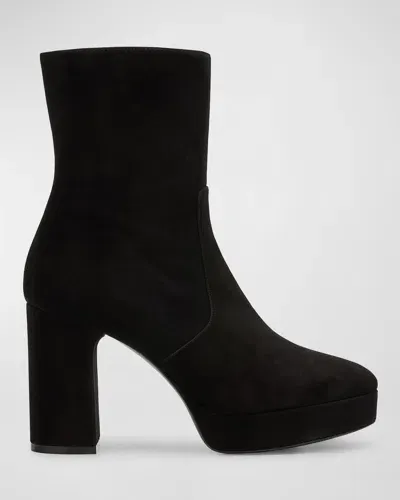 Stuart Weitzman Dayna Suede Platform Booties In Black