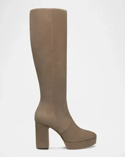 Stuart Weitzman Dayna Suede Platform Boots In Stone