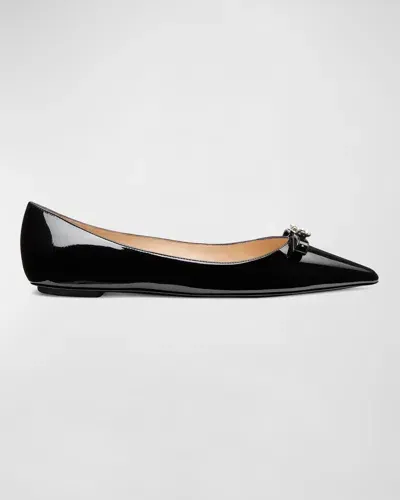 Stuart Weitzman Diana Patent Bow Ballerina Flats In Black