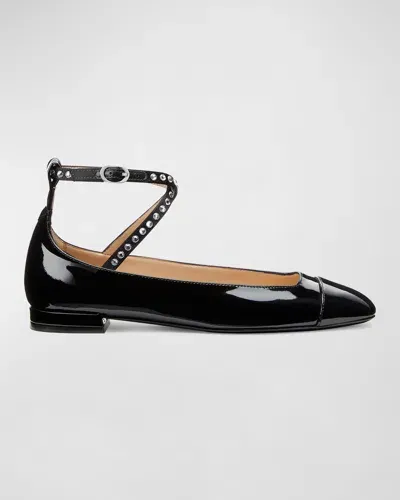 Stuart Weitzman Eden Embellished Patent Crisscross Ballerina Flats In Black