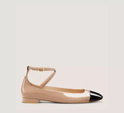 Stuart Weitzman Eden Bicolor Leather Ankle-strap Flats In Fawn & Black