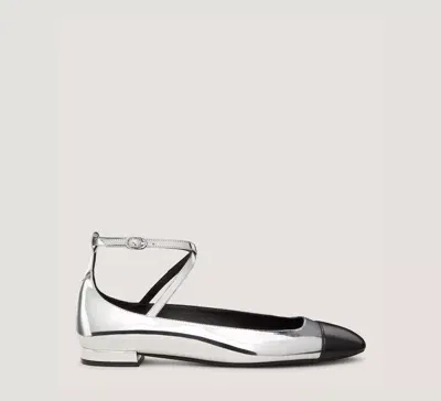 Stuart Weitzman Patent Leather Ballerina Shoes In Silver & Black